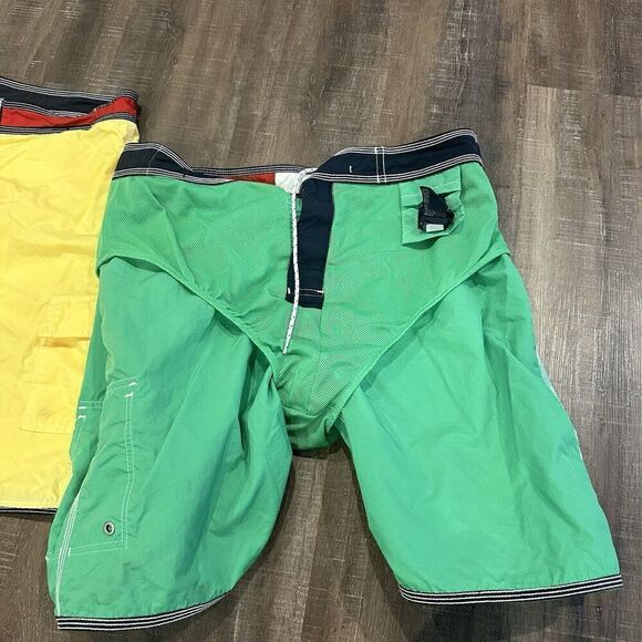 Lot 2 TOMMY HILFIGER mens Y2K yellow Green TOMMY FLAG Swim Trunks Shorts Large - Picture 12 of 12